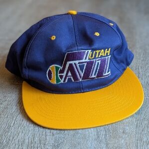 Vintage 90s Utah Jazz OG Throwback Logo NBA Two-Tone Purple SnapBack Hat Cap